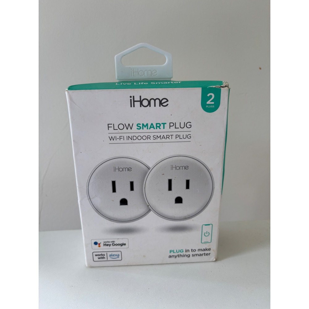 iHome Flow Smart Plug 2 Pack Wi-Fi Indoor outlet Alexa Google IH-WW217-199W